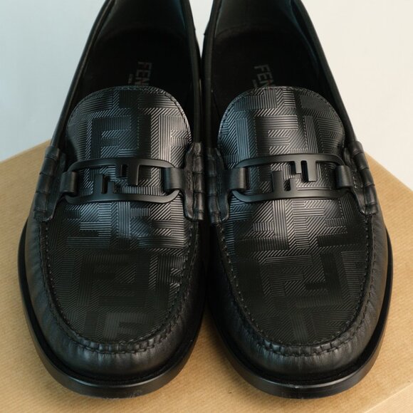 Fendi Men’s Tonal FF-Monogram Leather O’Lock Loafers, Black, US 9/EU 42 - Picture 5 of 11